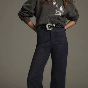 BNWOT Anthropologie Maeve Colette Full-Length Sparkle Jeans Dark Moonstone Wash